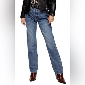 Topshop Dad Jeans W28 L32 Blue High Rise Straight Leg Denim